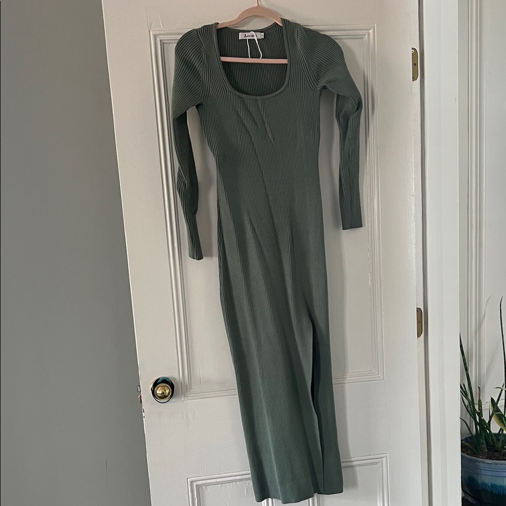 Green Ribbed Sweater Dress